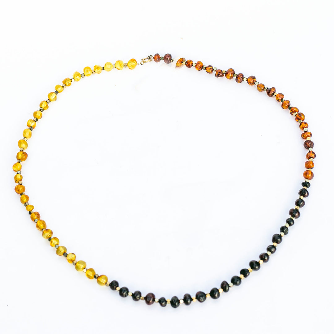 Amber Necklace (海琥珀) | Mixed Baltic Amber (Honey, Lemon, Cherry, Cognac) | Titanium Pyrite Spacers