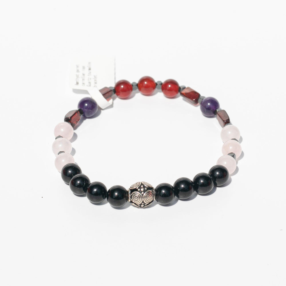 Amethyst | Carnelian | Garnet | Rose Quartz | Tourmaline | Stretchy Cord Healing Crystal Bracelet with Tribal Spacer | Choose Wrist Size