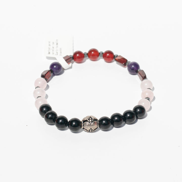 Amethyst | Carnelian | Garnet | Rose Quartz | Tourmaline | Stretchy Cord Healing Crystal Bracelet with Tribal Spacer | Choose Wrist Size