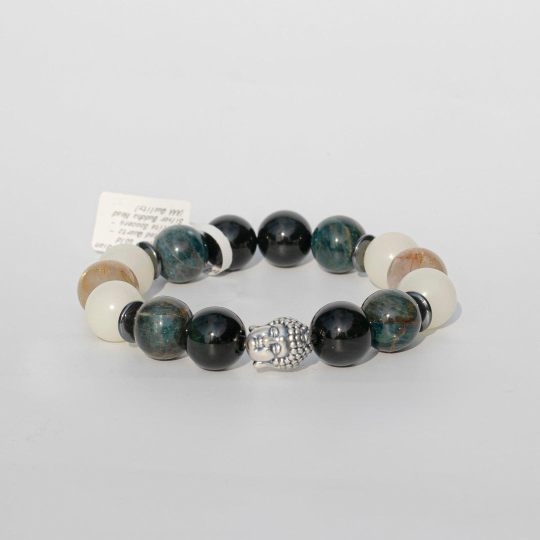 Apatite (磷灰石) | Bodhi Root | Obsidian (黑曜石) | Rutilated Quartz (髮晶) | Sterling Silver Buddha Head |(AAA Quality) Bracelet