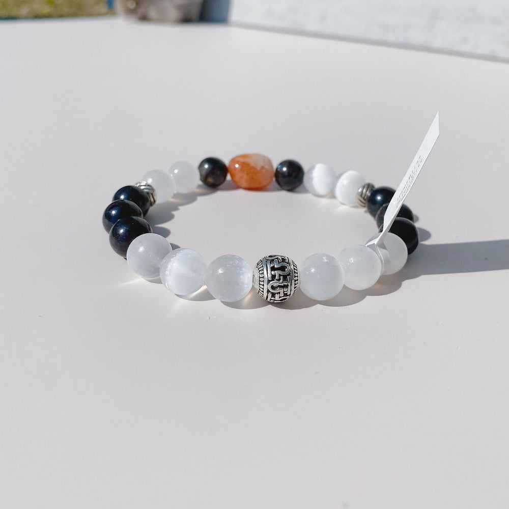 Arfvedsonite | Sunstone | Selenite | Stretchy Cord Healing Crystal Bracelet | Choose Wrist Size