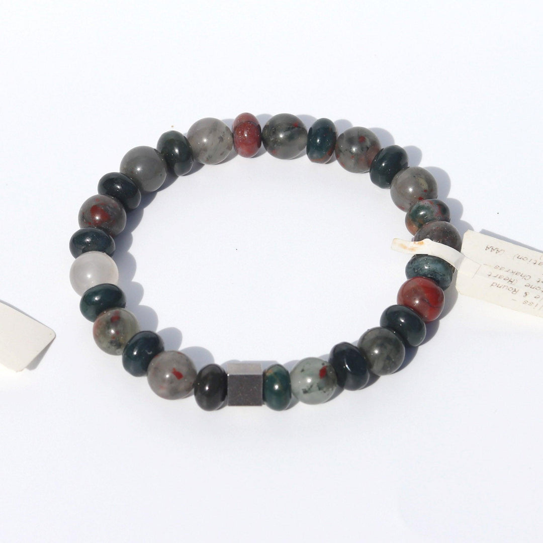 Bloodstone (血石) | Silver Cube Spacer Bead |(AAA Quality) Bracelet