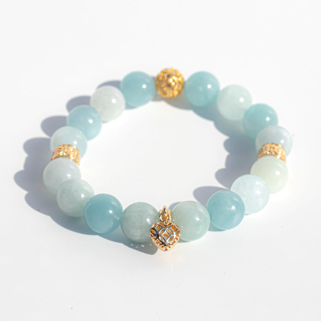 Blue Calcite (方解石) | Gold Plated Heart & Spacers | Stretchy Cord Bracelet | The Stone of Emotional Intelligence