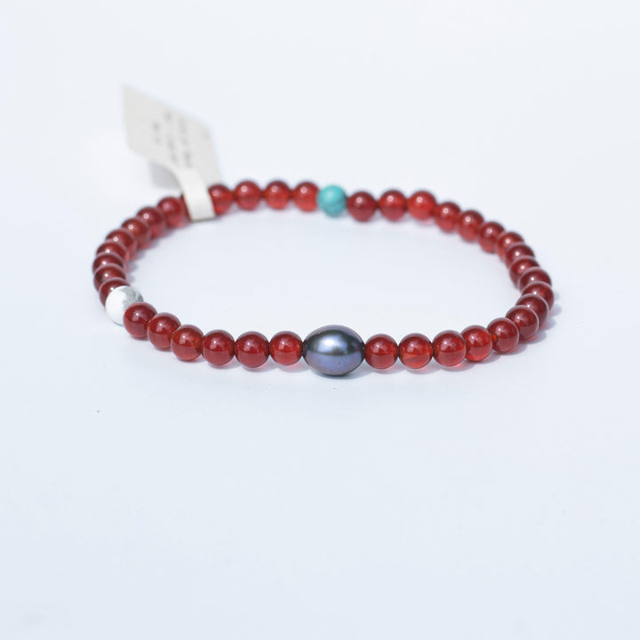 Carnelian (紅瑪瑙) | Howlite - Turquoise - Peacock Pearl | Stretchy Cord Bracelet | The Stone of Creativity - innerblissdesigns