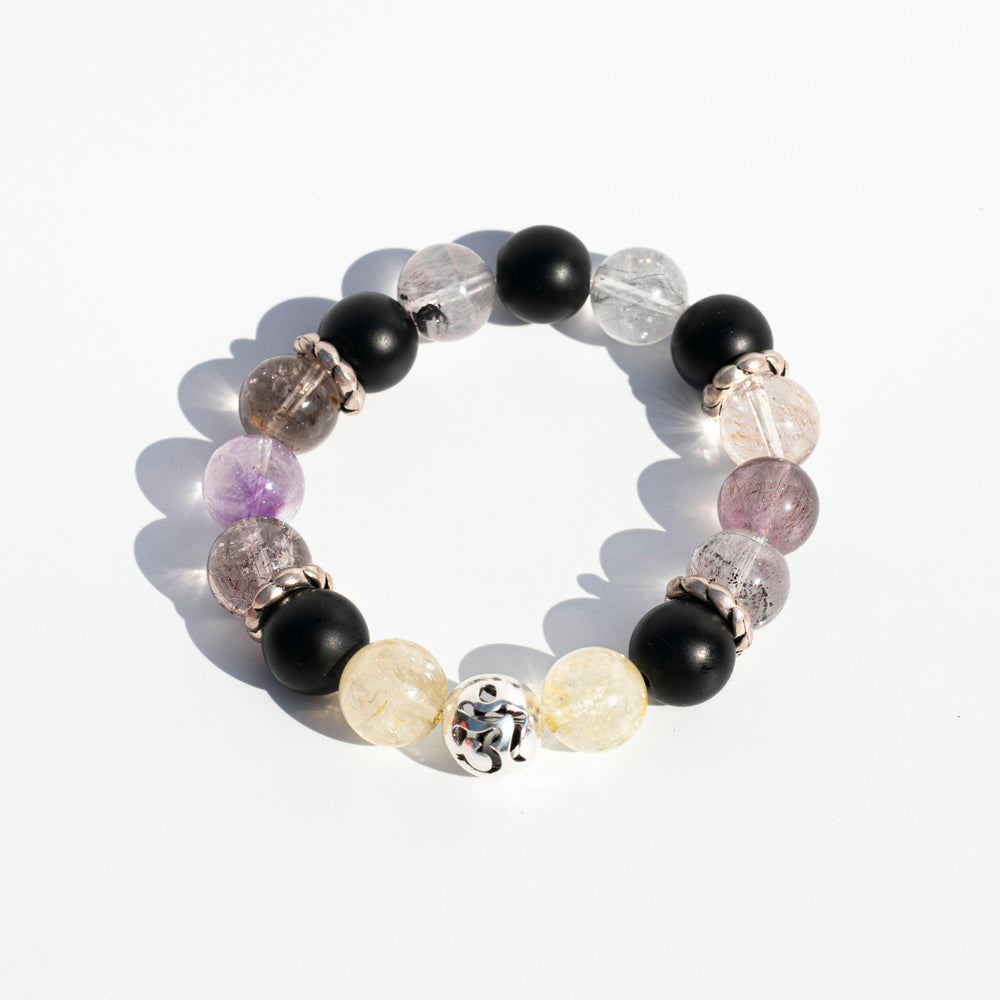 Citrine (黃水晶) | Super Seven (超級七天然水晶) | Black Onyx (縞瑪瑙) | Silver Ohm Spacer Beads | Stretchy Cord Bracelet | Choose Bead & Wrist Size