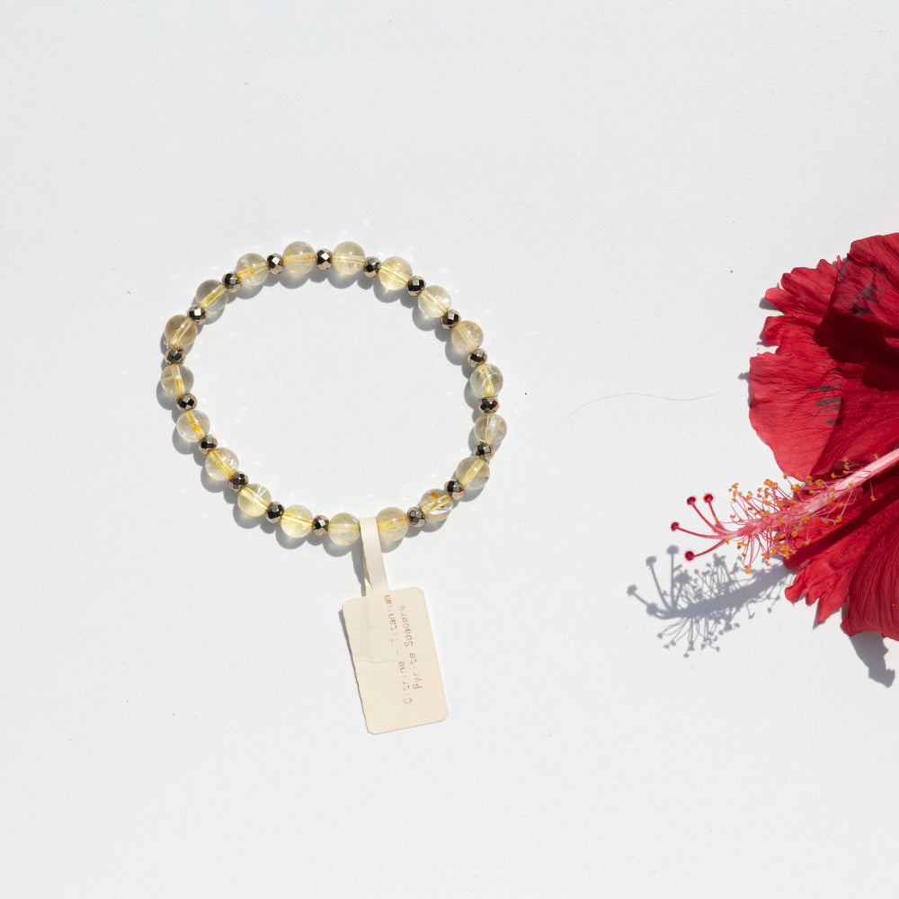 Citrine w/ Titanium Pyrite Spacers | Stretchy Cord Healing Crystal Bracelet | The Revitalizing Stone of Summer | AAA Quality | Choose Size