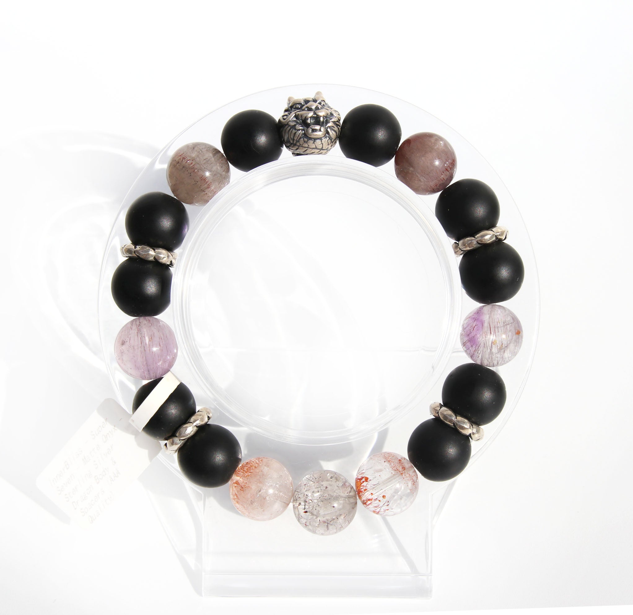 Super Seven | Matte Onyx | Sterling Silver Dragon & Spacer Beads