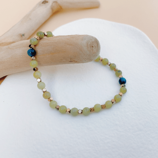 Jade Stretchy Cord Bracelet w/ Blue Tiger Eye | Shop Online