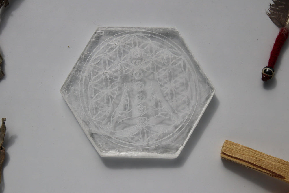Selenite | Hexagon Shaped Natural Healing Crystal Plate | Master Cleansing Stone | Cleanse Your Crystal Jewelry & Your Home