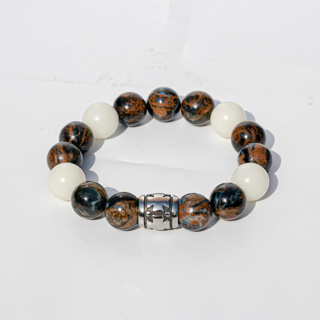 Pietersite (彼得石) | Bodhi Root (菩提根) | Stainless Steel Iron Cross Beaded Bracelet (AAA Quality)