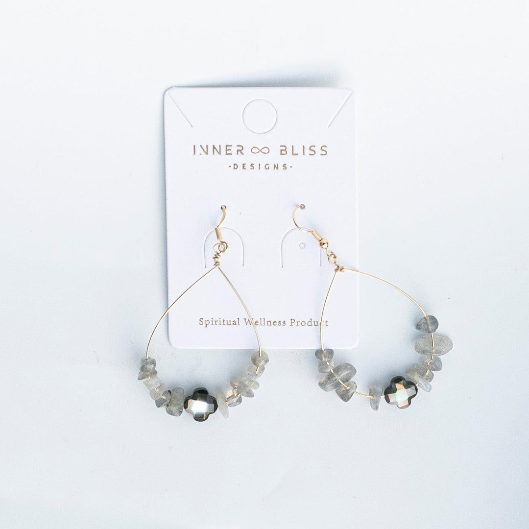 Labradorite (拉長石) Chip and Cross | Dangle Earrings | The Shielding Stone