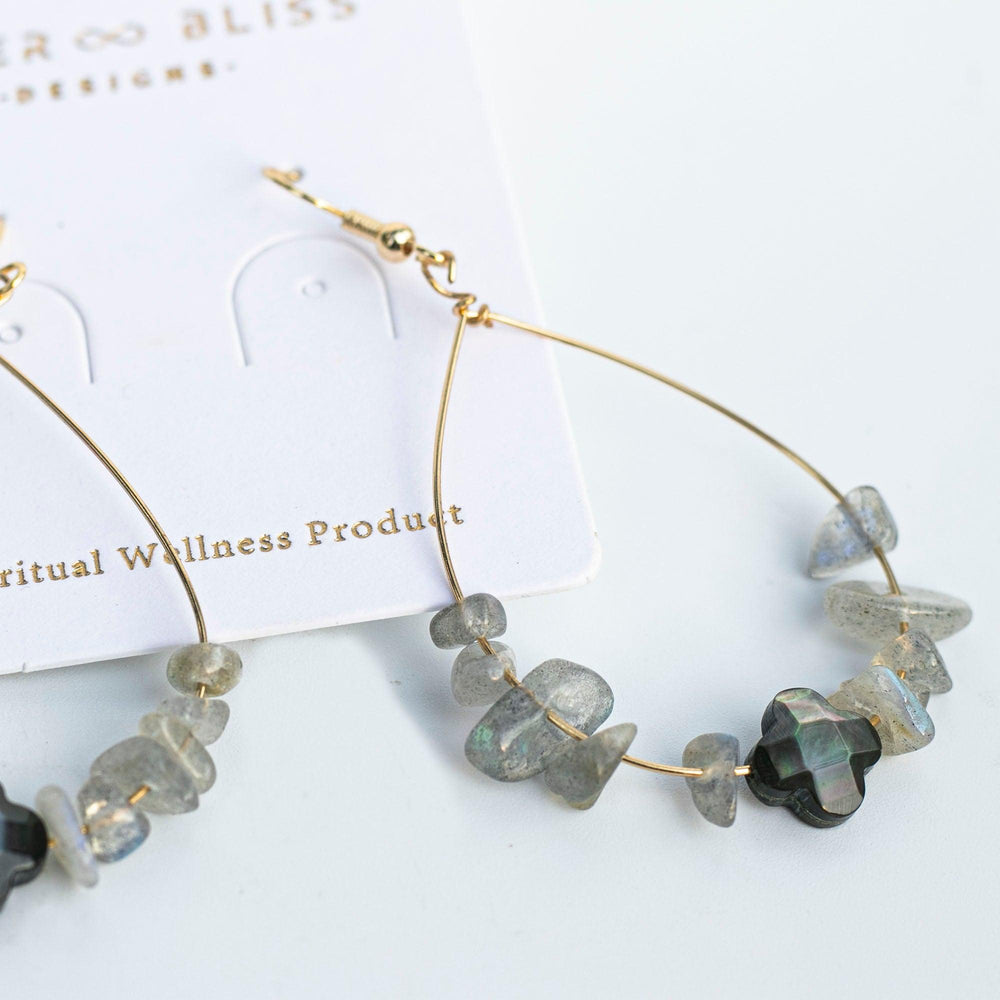 Labradorite | Handmade Loop Dangle Healing Cyrstal Earrings | Chips and Cross | The Shielding Stone