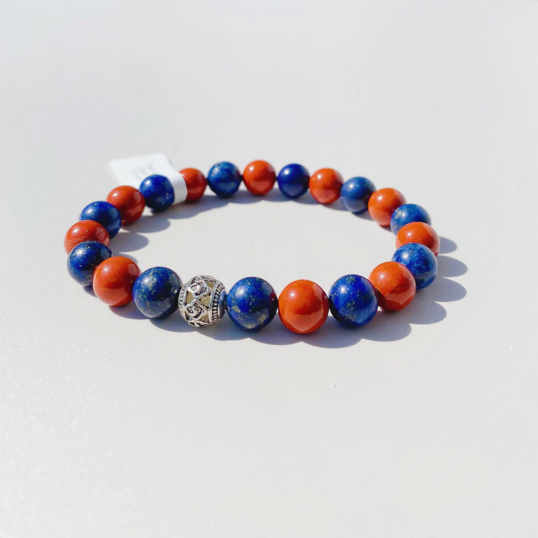 Lapis Lazuli (青金石) | Red Jasper (紅碧玉)| Bracelet with Tibetan Style Silver Spacer