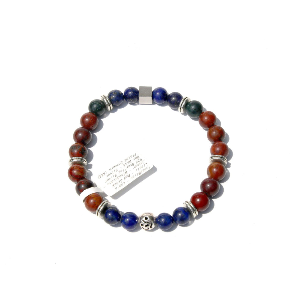 Lapis Lazuli | Red Creek Jasper | Sterling Silver Ohm Bead | Stretchy Cord Healing Crystal Bracelet | Choose Wrist Size