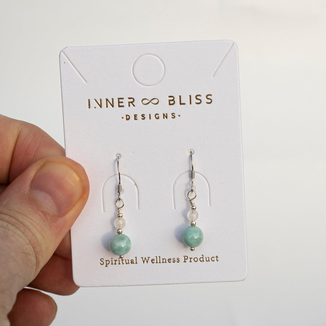 Larimar (拉利瑪石) | Moonstone (月亮石) (Blue Flash) Round Beads | Dangle Earrings | Stones of Stability & Mental Clarity