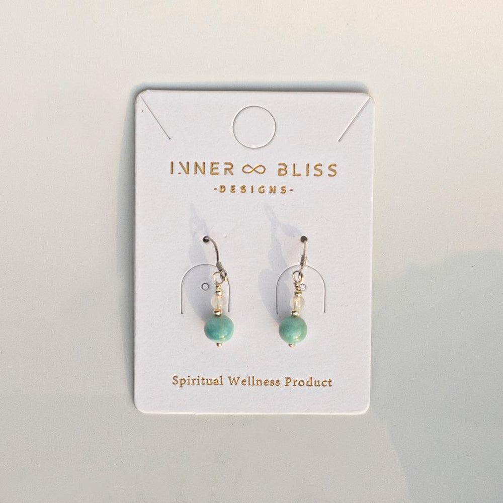 Larimar & Blue Flash Moonstone | Healing Crystal Dangle Earrings | Stones of Mental Clarity & Stability