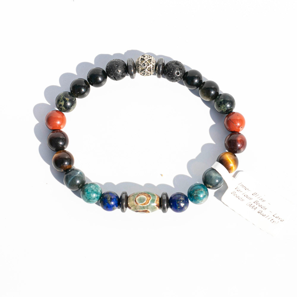 Stretchy Cord Healing Crystal Bracelet with various gemstones including Lava stone, Red Jasper, Lapis Lazuli, etc. Choose Bead and Wrist Size