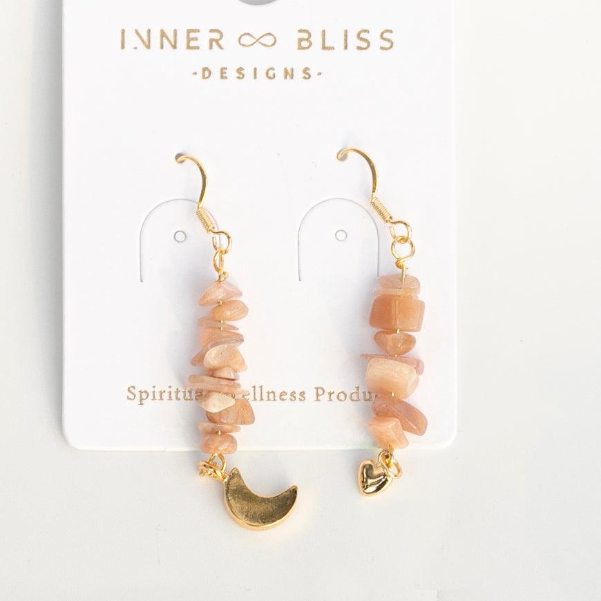 Peach Moonstone (月亮石) Chips | Sun & Moon Dangle Earrings | The Stone of Stability - innerblissdesigns