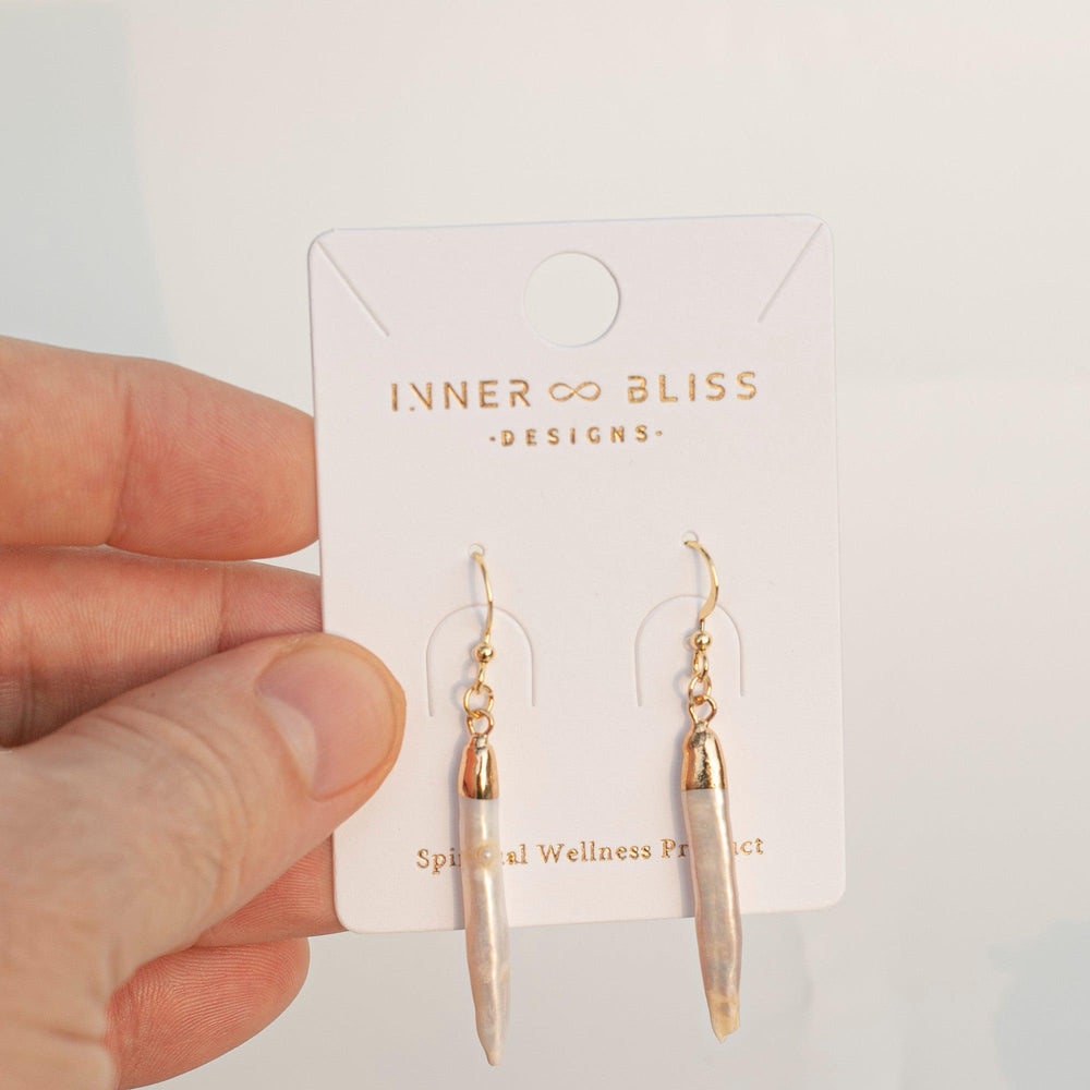 Bespoke Pearl  | Long Crystal Healing Drop Earrings | Gold Plated | Stone of Sensuality