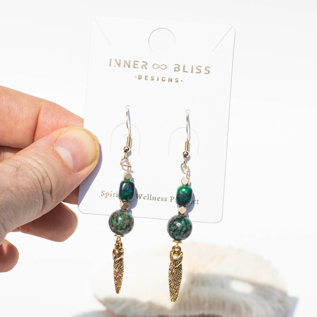 Quantum Quattro (量子石英) | Pharaoh Egyptian Cat Goddess Pewter Charm Dangle Earrings | THE Stone of Inward Compassion - innerblissdesigns