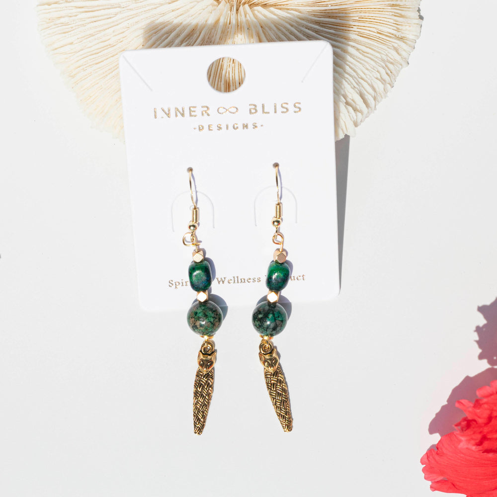 Quantum Quattro | Pharaoh Egyptian Cat Goddess Pewter Charm Dangle Earrings | The Stone of Inward Compassion | Crystal Healing Earrings