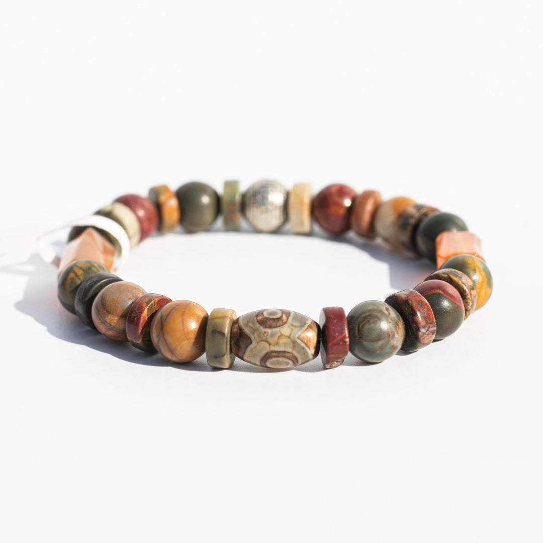 Red Creek Jasper (畢卡索碧玉) | Orange Botswana Agate (博茨瓦納瑪瑙) | (AAA Quality) | Silver Tone Tibetan Spacer Beaded Bracelet
