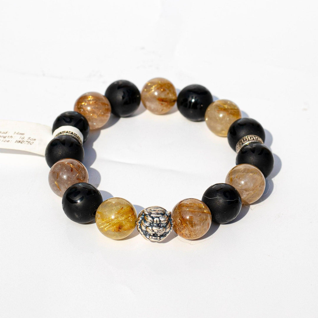 Golden Rutilated Quartz Bracelet | Matte Onyx | Sterling Silver Tiger