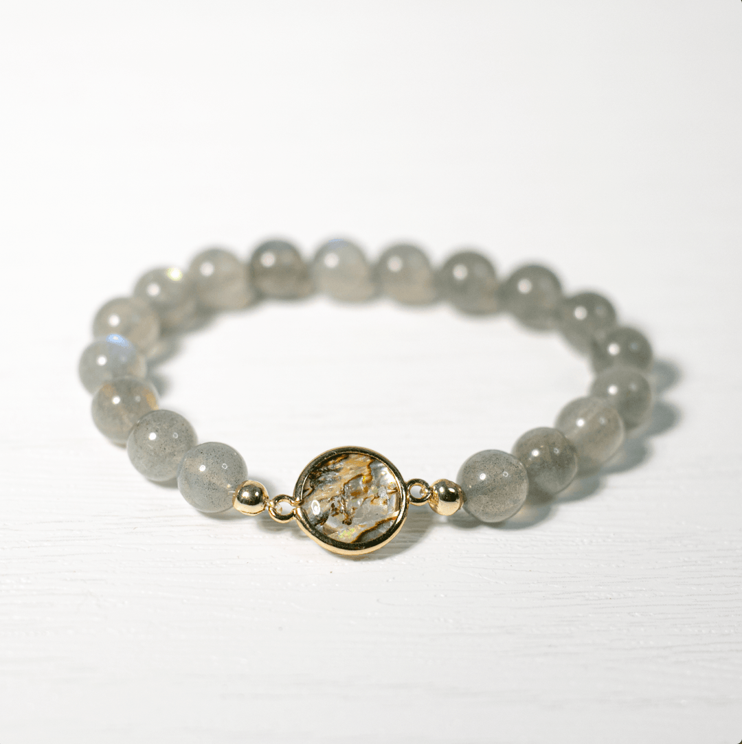 Blue Flash Labradorite (拉長石) | Mother of Pearl (珍珠母) | Stretchy Cord Bracelet - innerblissdesigns