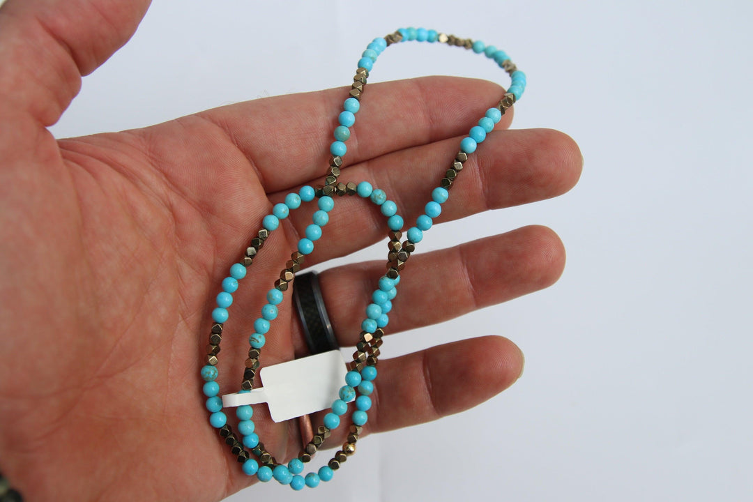 Turquoise (綠松石) 4 Beaded Sequence Necklace | Titanium Pyrite Spacer Beads