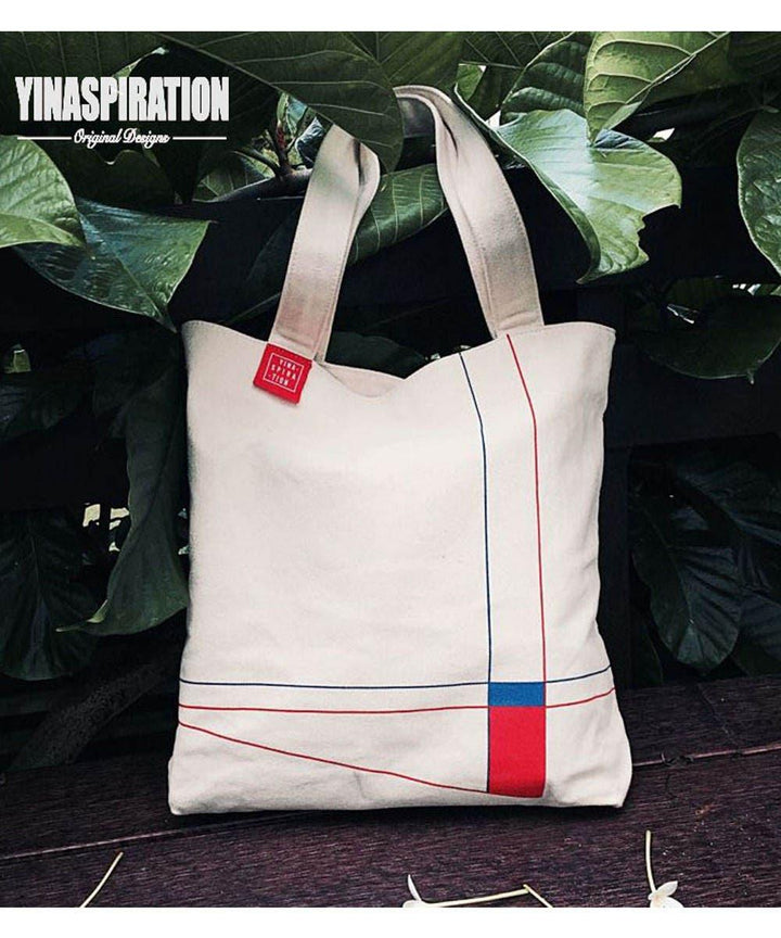 Durable Hand Crafted Canvas Tote Bag - Market Bag - Computer Bag - Tote for her w/ zippers - Screen Print Tote - Lines