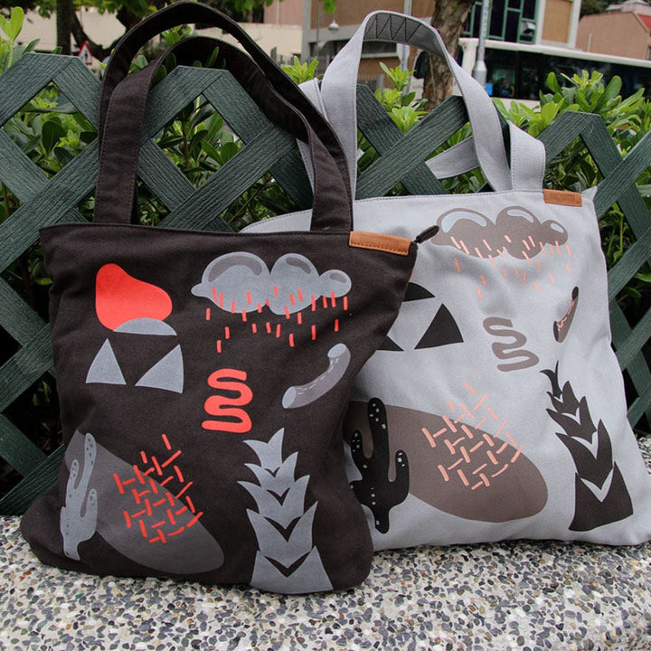 Black Durable Hand Crafted Canvas Tote Bag w/ zippers - Market Bag - Computer Bag - Black Bag - Screen Print - Black - Hong Kong