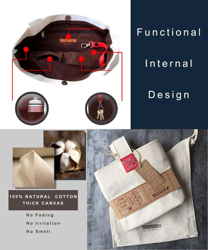 Durable Hand Crafted Canvas Tote Bag - Market Bag - Computer Bag - Tote for her w/ zippers - Screen Print Tote - Lines