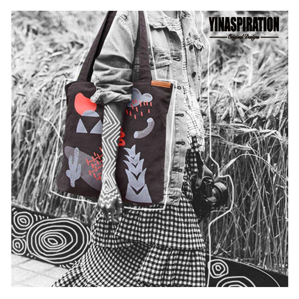 Black Durable Hand Crafted Canvas Tote Bag w/ zippers - Market Bag - Computer Bag - Black Bag - Screen Print - Black - Hong Kong