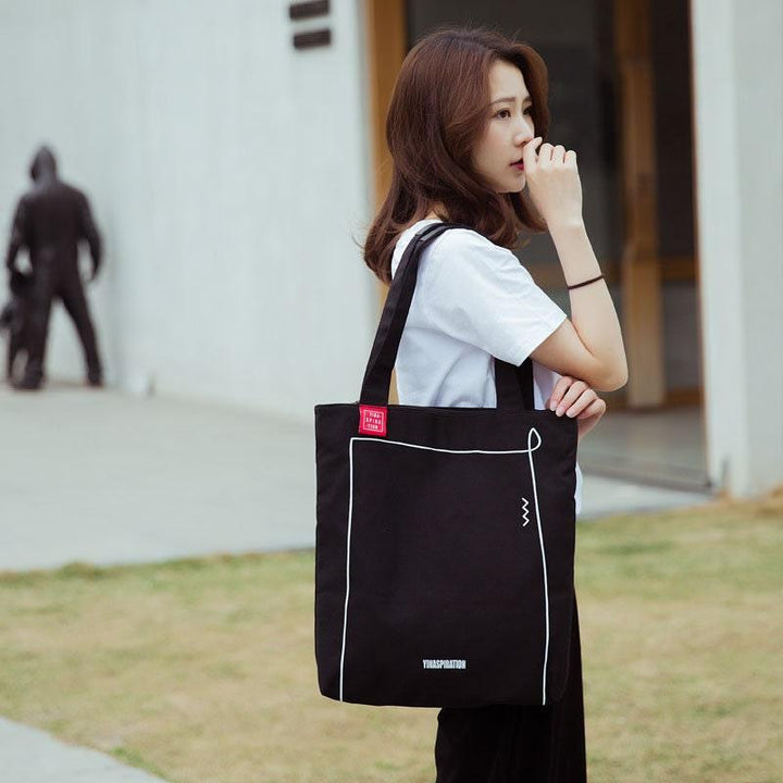 Durable Hand Crafted Black Canvas Tote Bag - Shoulder Bag - Market Bag - Computer Bag - Tote for her w/ zippers - Hong Kong - Shadow