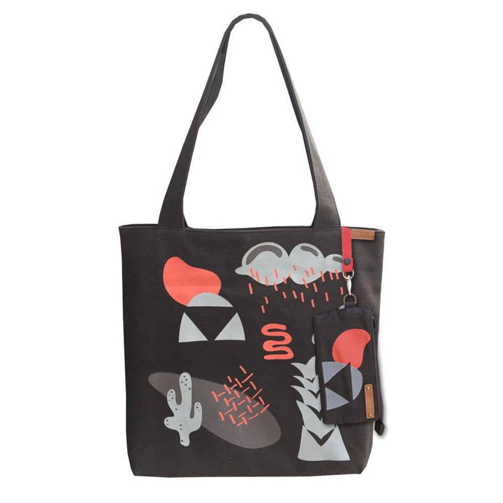 Black Durable Hand Crafted Canvas Tote Bag w/ zippers - Market Bag - Computer Bag - Black Bag - Screen Print - Black - Hong Kong