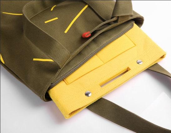 Durable Hand Crafted Army Green Canvas Tote Bag - Shoulder Bag - Market Bag - Computer Bag - Tote for her w/ zippers
