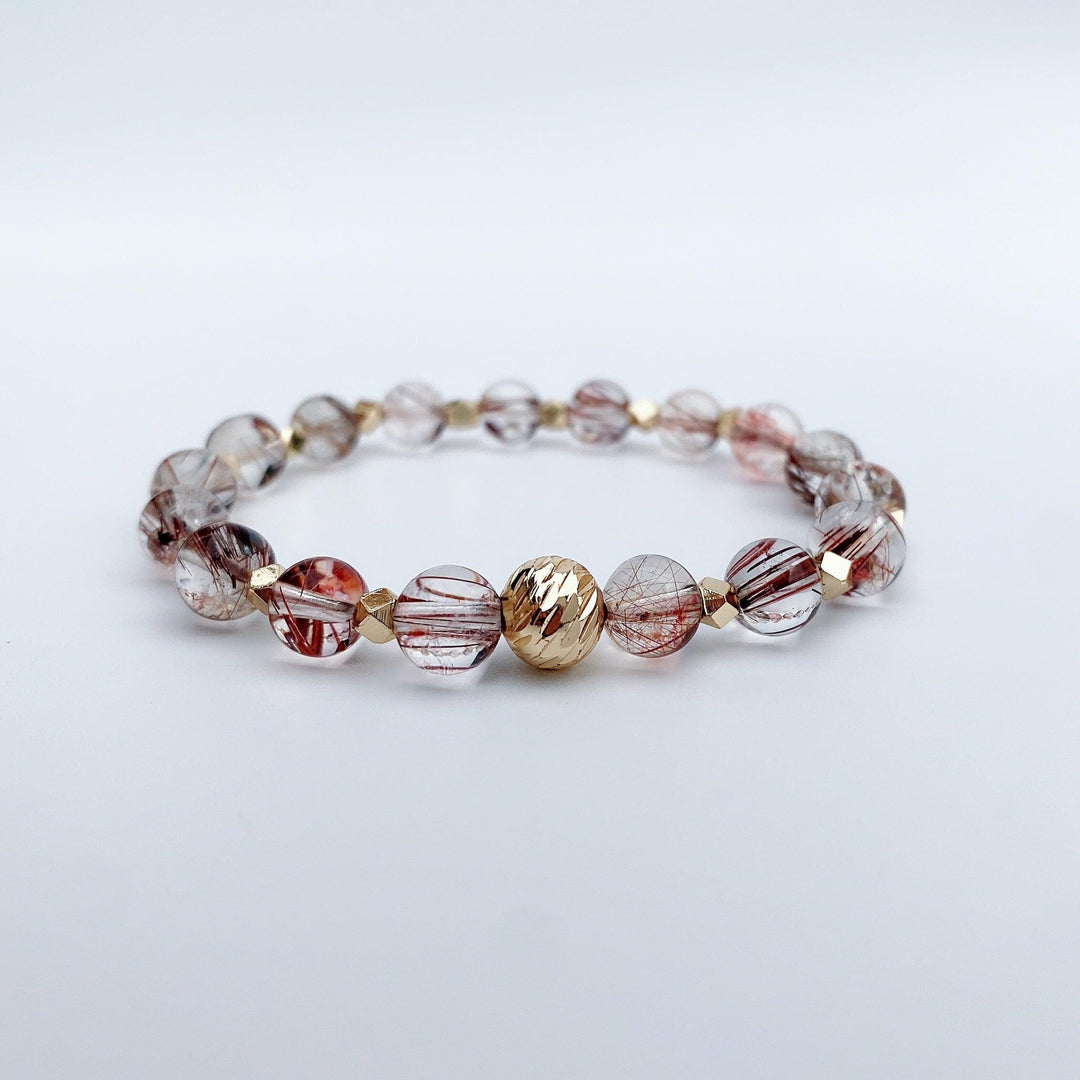 Red Rutilated Quartz | Healing Crystal Stretchy Cord Bracelet | Red Rabbit Hair Rutilated Quartz | Natural Gemstone | The Stone of Divinity