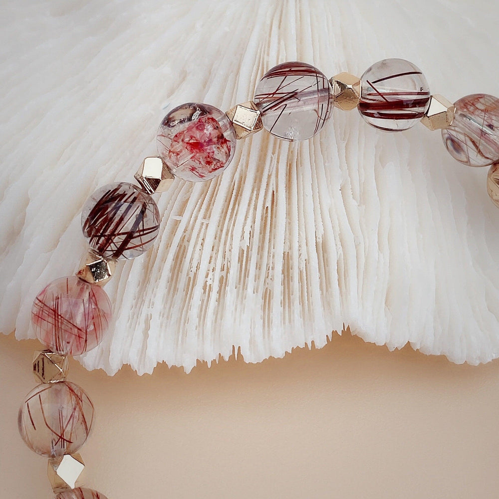Red Rutilated Quartz | Healing Crystal Stretchy Cord Bracelet | Red Rabbit Hair Rutilated Quartz | Natural Gemstone | The Stone of Divinity