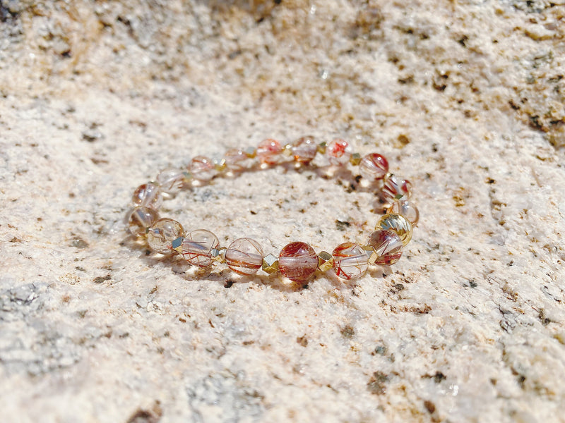 Red Rutilated Quartz | Healing Crystal Stretchy Cord Bracelet | Red Rabbit Hair Rutilated Quartz | Natural Gemstone | The Stone of Divinity