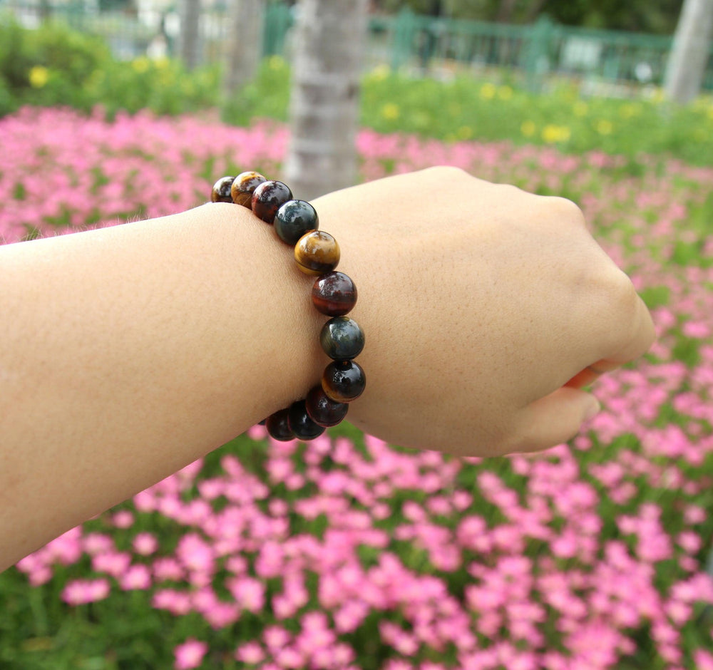 Mixed Color (Blue, Brown, Red) Tiger's Eye | Stretchy Cord Healing Crystal Bracelet | The Courage Stone | Choose Your Bead & Wrist Size