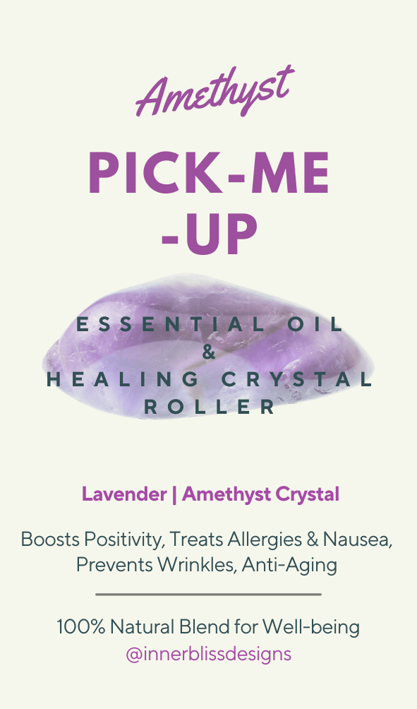 Pick Me Up | Essential Oil Crystal Roller | Amethyst & Lavender | Description Card