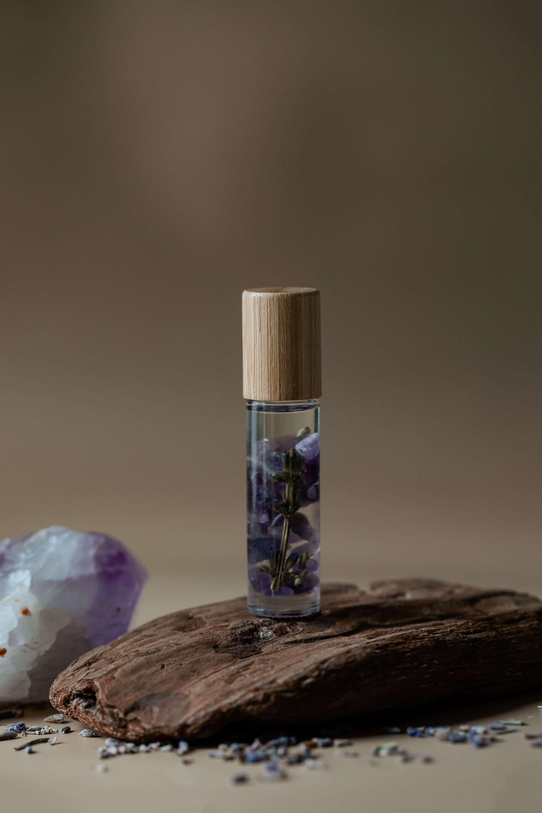 Pick Me Up | Essential Oil Crystal Roller | Amethyst & Lavender | Up Close