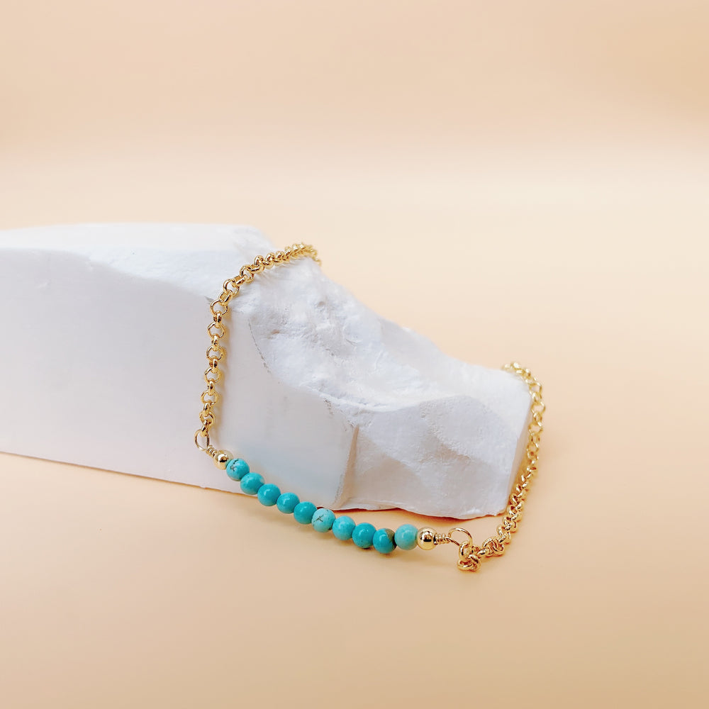 Turquoise | 10 Bead Sequence  | Gold Plated Healing Crystal Necklace