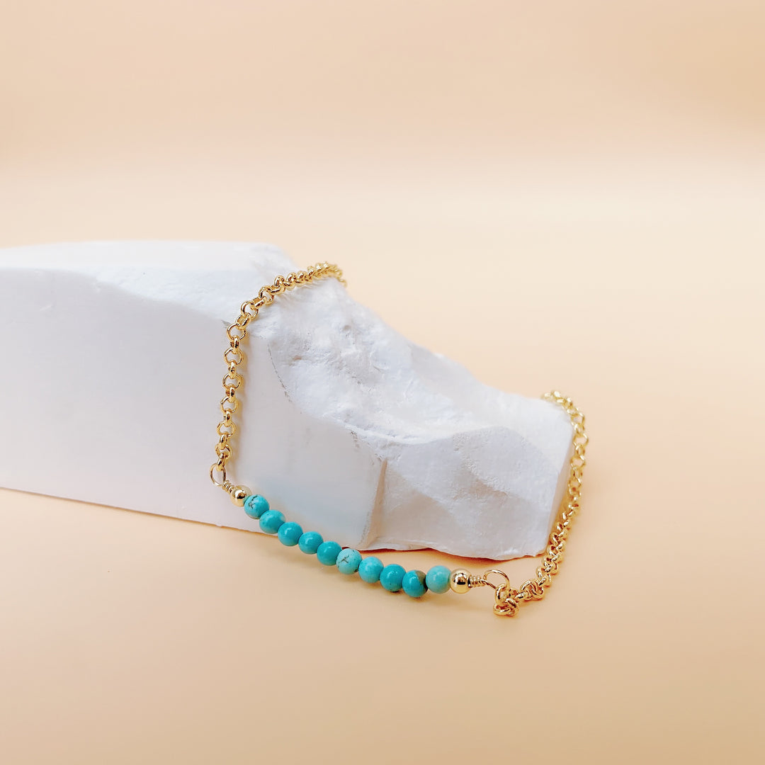 Turquoise | 10 Bead Sequence  | Gold Plated Healing Crystal Necklace