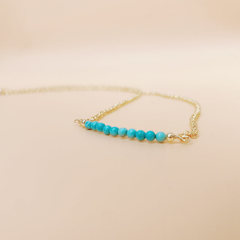 Turquoise (綠松石) 10 Bead Sequence  | Gold Plated Necklace
