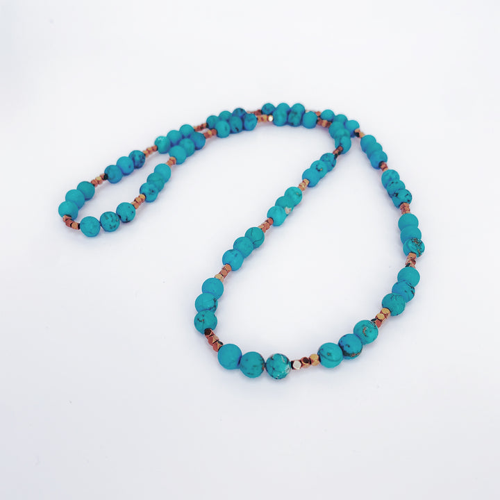 Turquoise | 3 Beaded Sequence | Titanium Pyrite Spacer Beads | Fixed Length Healing Crystal Necklace