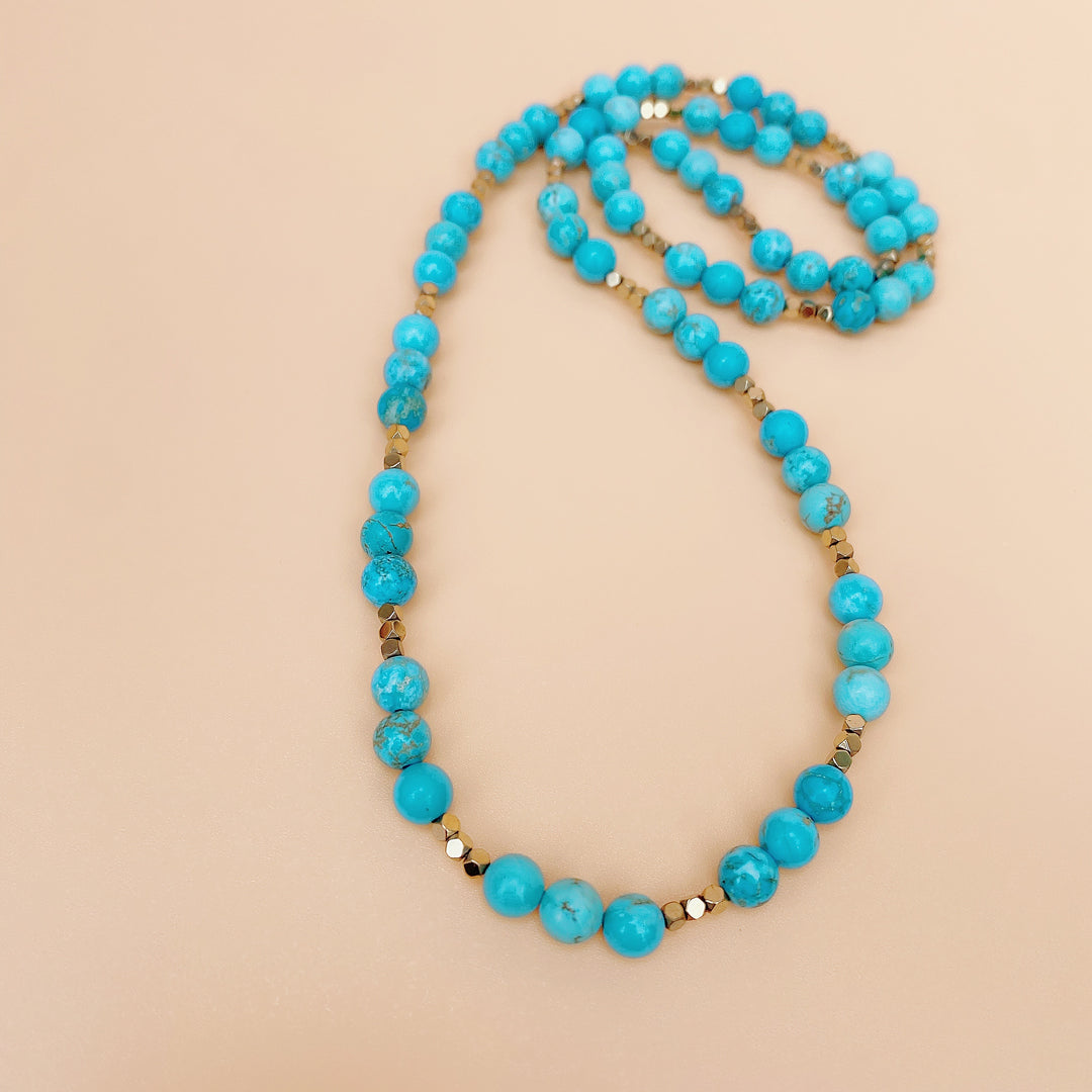 Turquoise (綠松石) 3 Beaded Sequence Necklace | Titanium Pyrite Spacer Beads