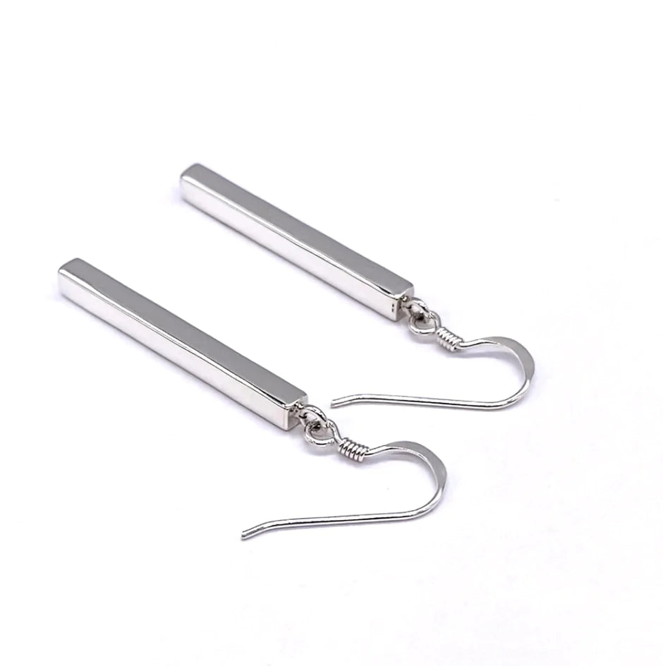 925 Sterling Silver Rectangular Long Bar Drop Dangle Earrings