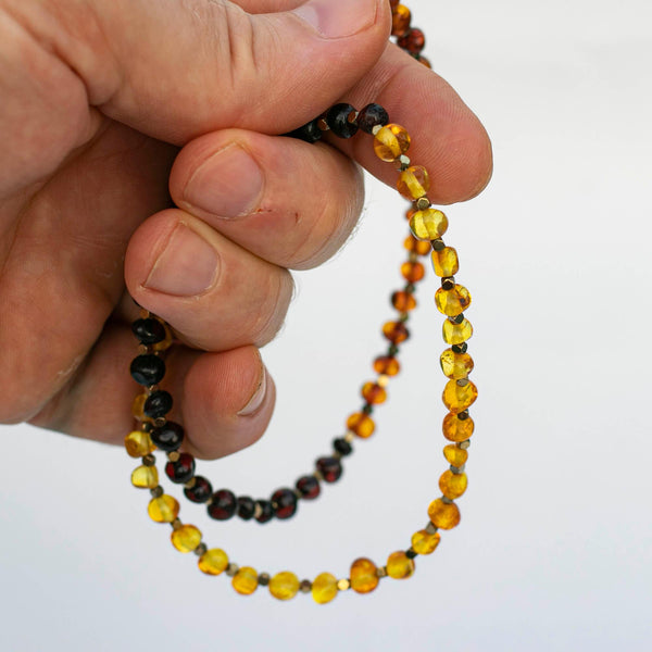 Amber Necklace (海琥珀) | Mixed Baltic Amber (Honey, Lemon, Cherry, Cognac) | Titanium Pyrite Spacers