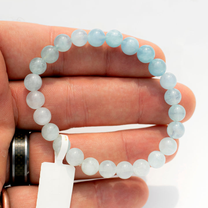 Aquamarine | Stretchy Cord Healing Crystal Bracelet | The Mariner's Stone | A Quality | Choose Preferred Wrist & Bead Size